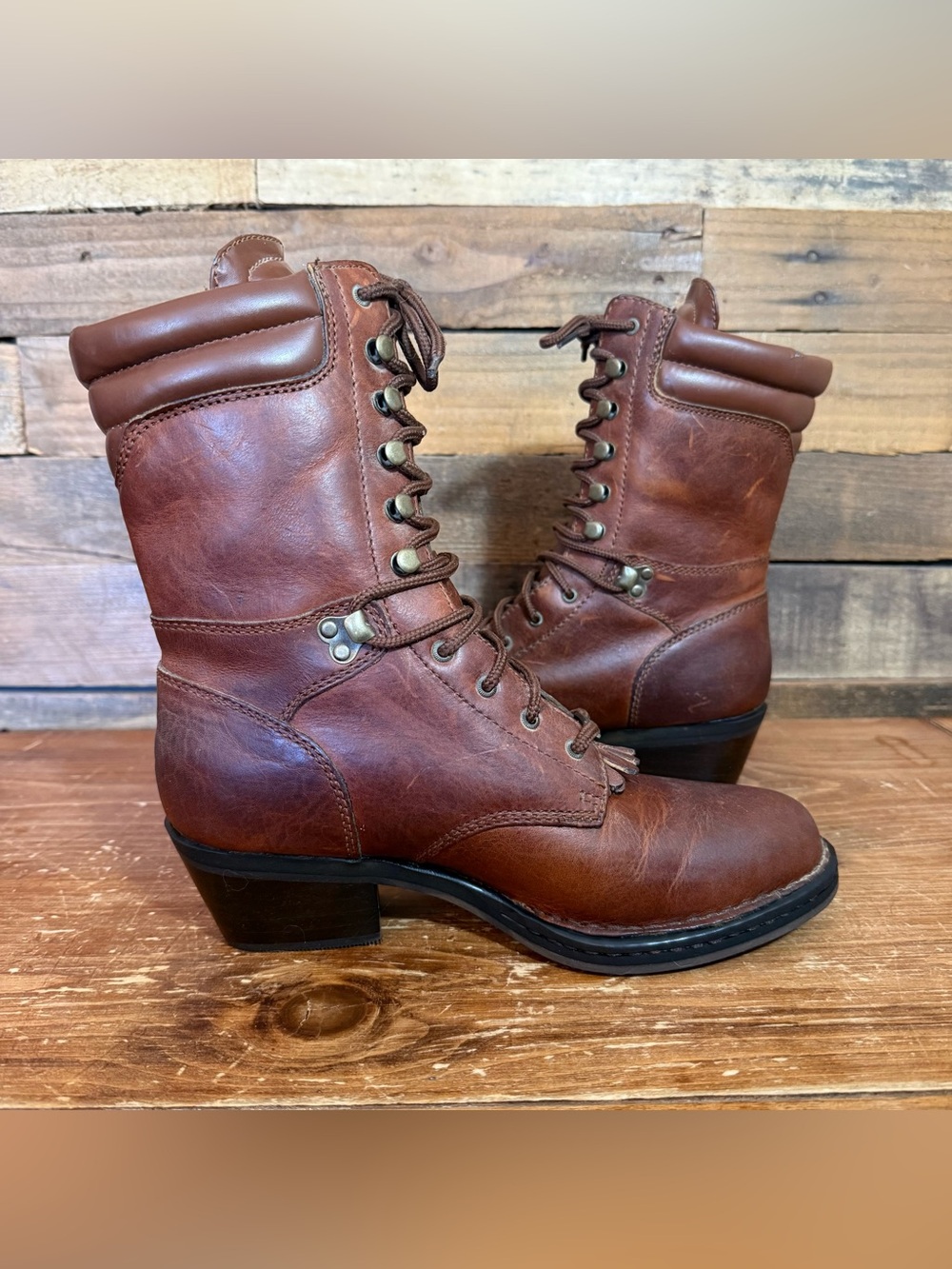 Double H Boots Women’s 8.5 Lace Up Brown Leather Kiltie Packer Western - Picture 6 of 9